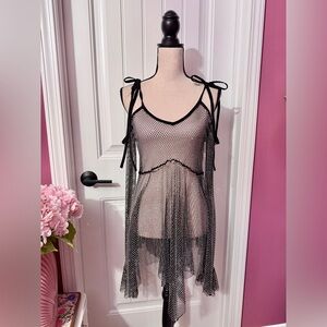 NWT CLUB EXX Black Rhinestone Goth Fairy Handkerchief Dress Size XL Dolls Kill